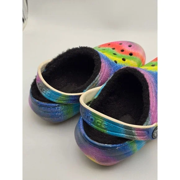 Crocs Kids Classic Lined Clog Rainbow Tie Dye Fur Slip On Shoes Size C10 - Picture 5 of 8